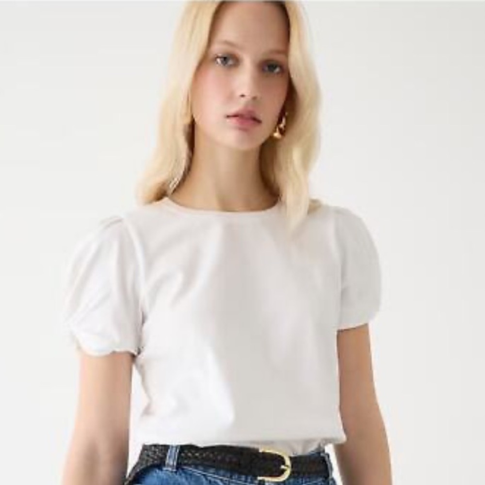 J. Crew White Puff Shoulder Blouse